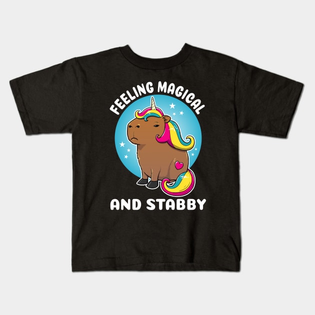 Feeling magical and stabby Cartoon Capybara Unicorn Kids T-Shirt by capydays